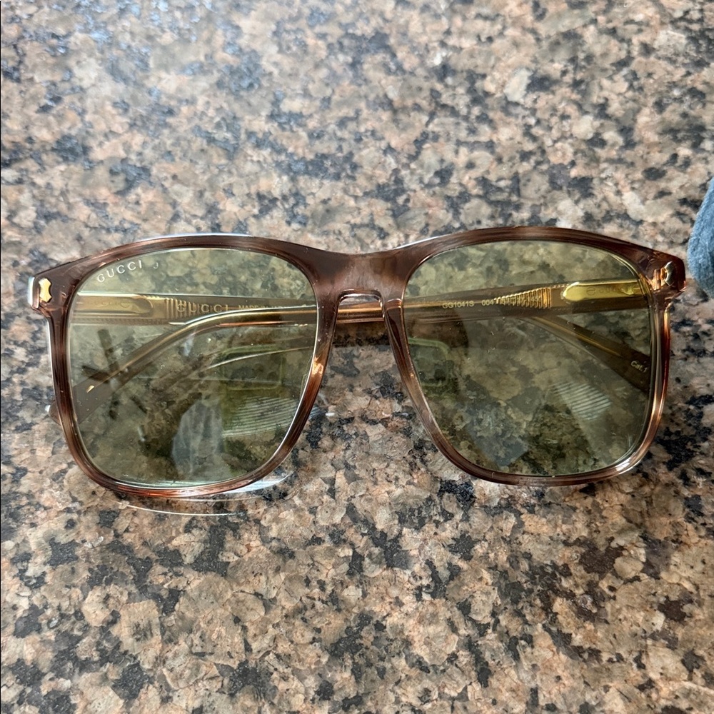 Gucci Translucent Brown Frame Sunglasses with Green Lenses